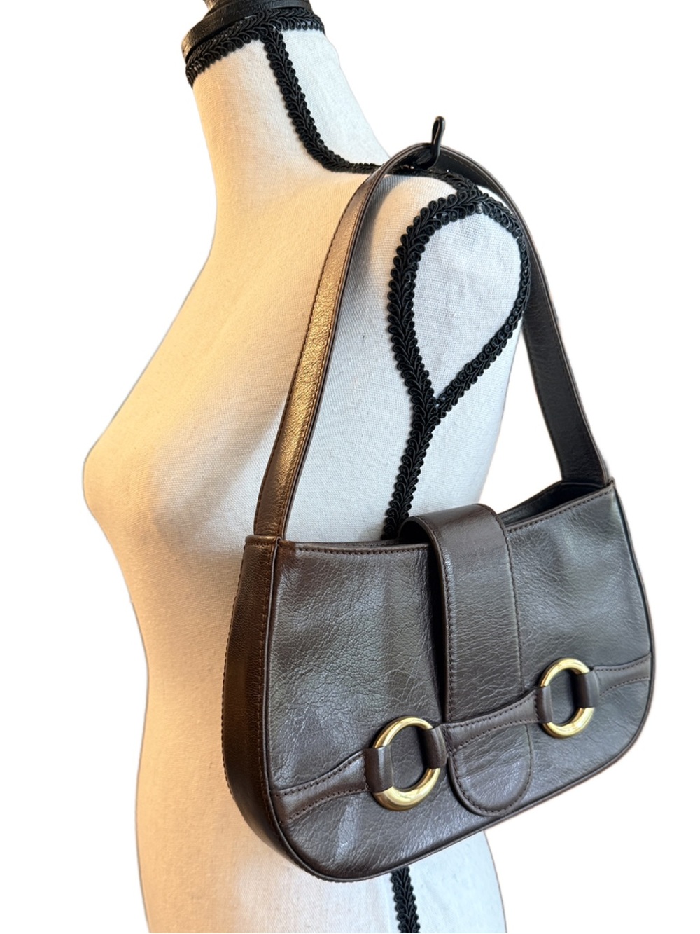Charles Jourdan Paris Vintage Brown Leather Horsebit Style Shoulder Bag - Picture 5 of 9